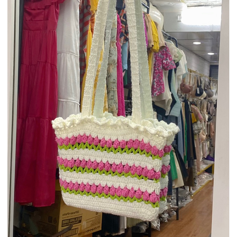 Túi Len Tulip Handmade Màu Trắng