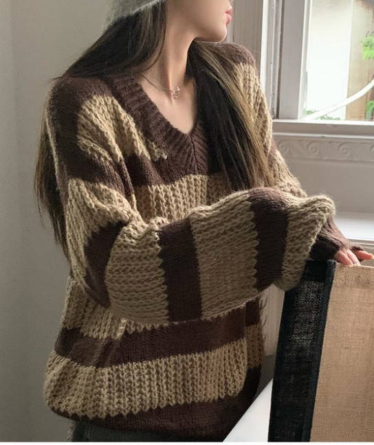 Fortee Áo Len Dáng Rộng Unisex Họa Tiết Kẻ Ngang