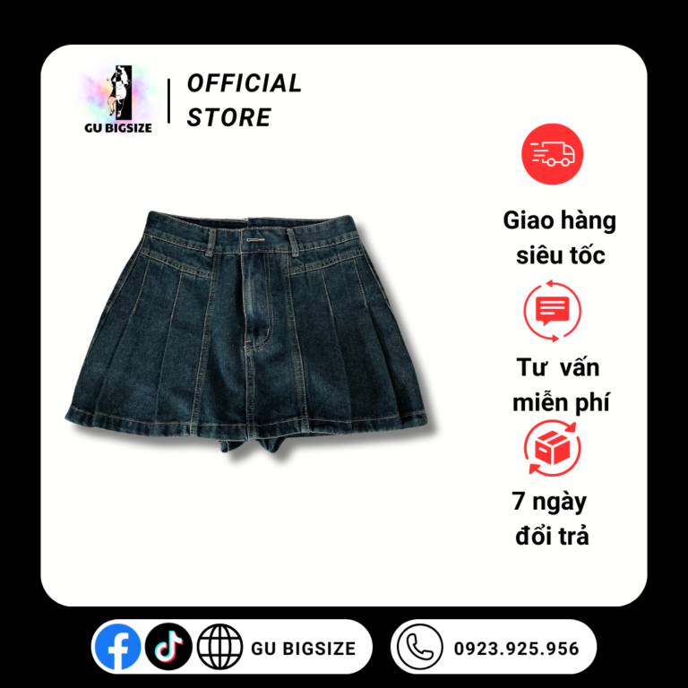 Quần váy jean xòe xếp ly GU bigsize QVJ2037