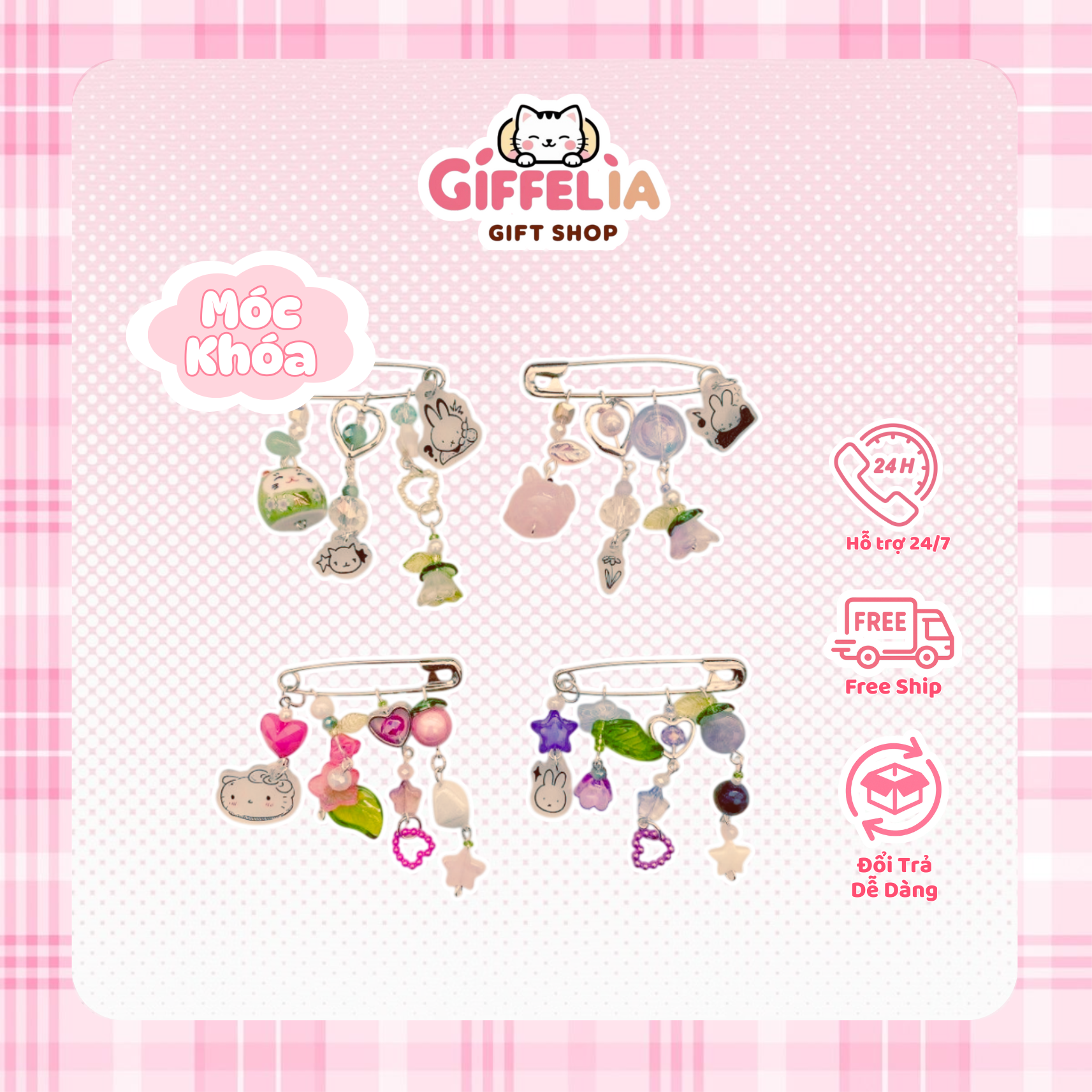 Ghim Cài Trang Trí Charm Hạt Mica – Giffelia