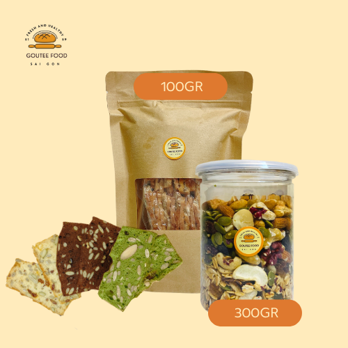 Combo Ngũ Cốc Dinh Dưỡng Ăn Kiêng Goutee Food Hộp 300G + Bánh Biscotti Mix 3 Vị Không Đường 100G