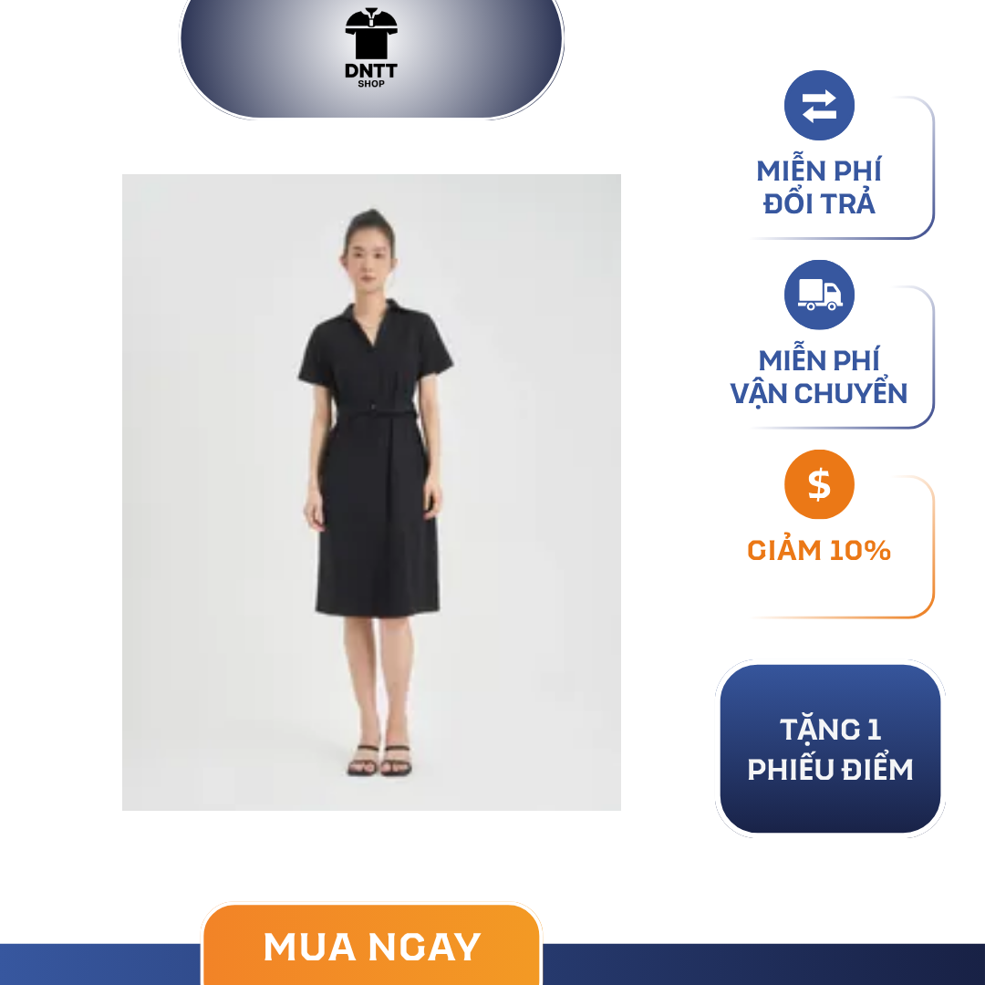 Váy liền nữ bamboo cộc tay cổ đức