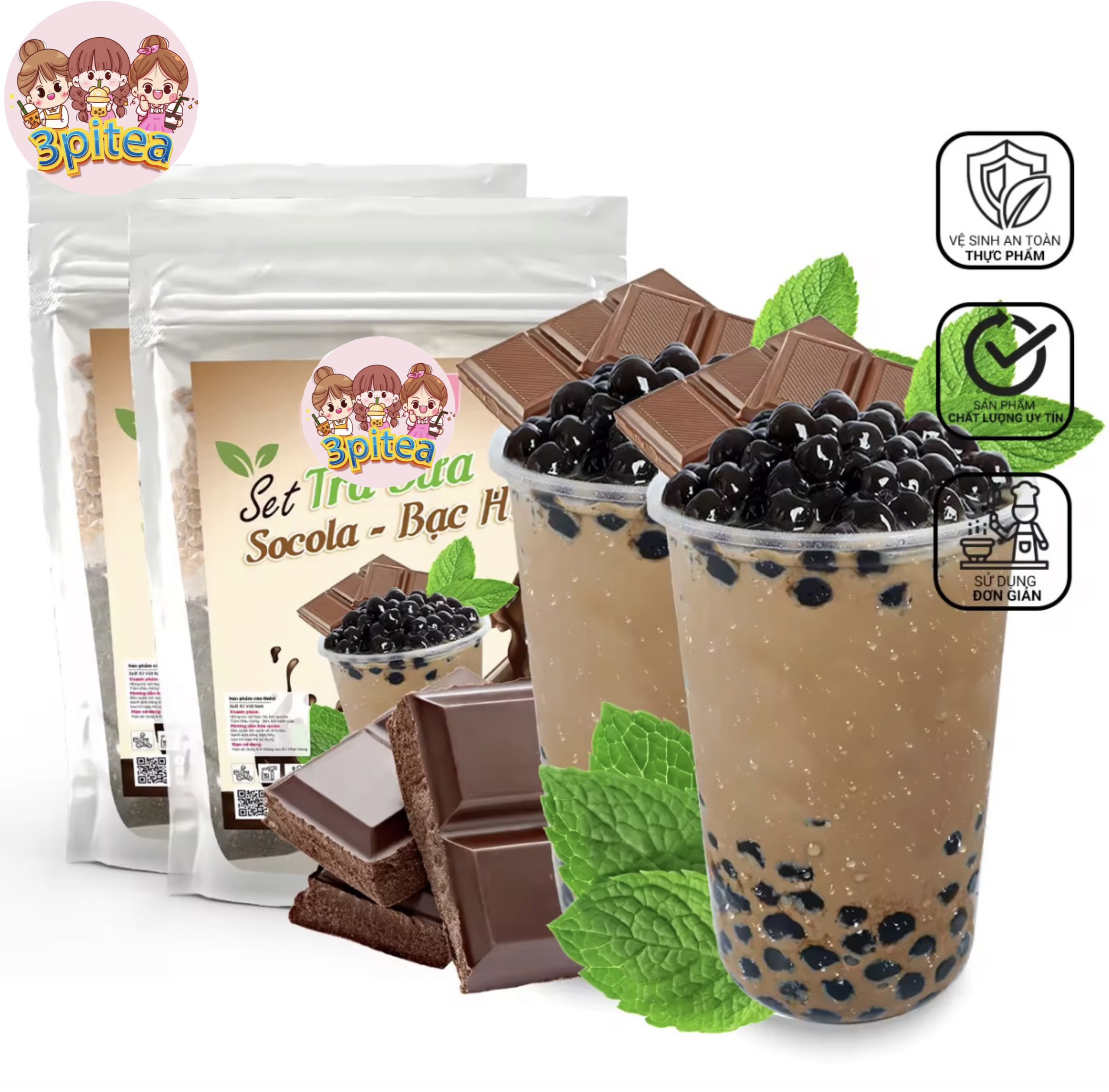 Set nguyên liệu trà sữa Chocolate bạc hà 3Pitea