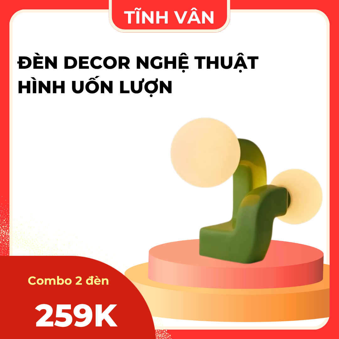 Đèn Decor Nghệ Thuật Hình Uốn Lượn – 2 Bóng Tròn Ánh Vàng – Tĩnh Vân Decor