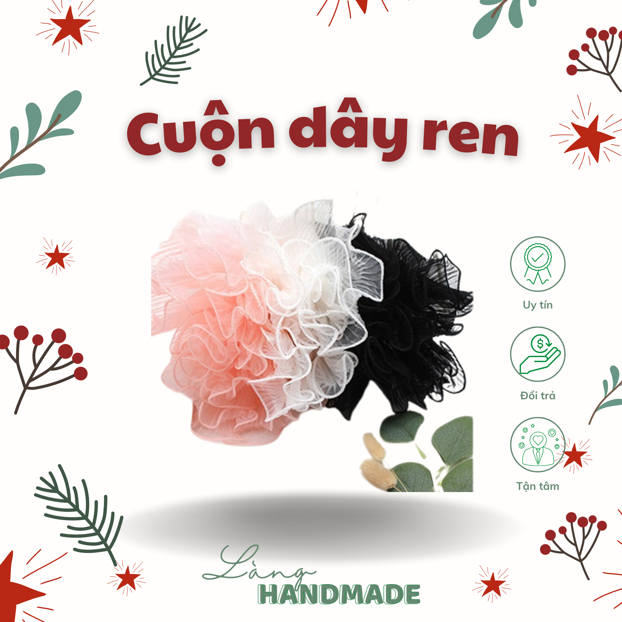 Cuộn dây ruy băng ren hoa trang trí bó hoa lãng mạn – Làng handmade