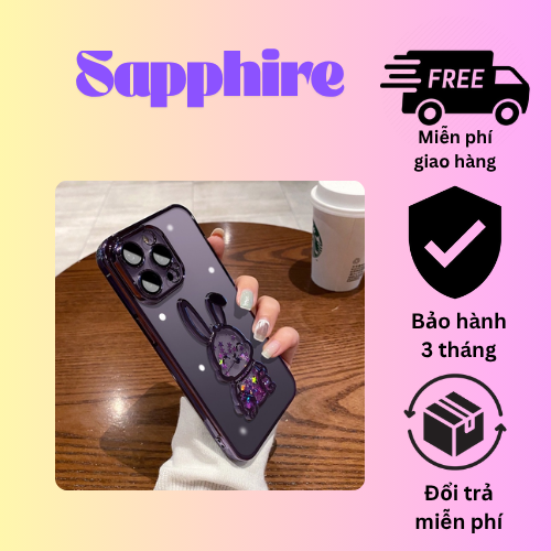 Ốp Lưng iPhone TPU 3D Thỏ Tím Kim Tuyến  - Bảo Vệ Camera iPhone
