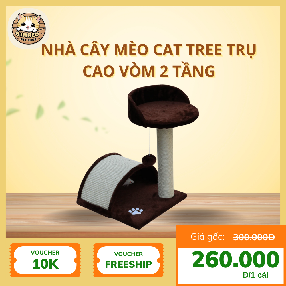 Nhà Cây Mèo Cat Tree Trụ Cao Vòm 2 Tầng