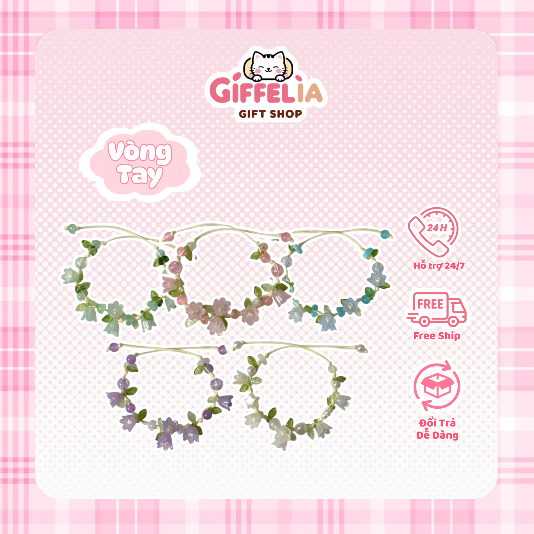 Vòng Tay Cỏ 4 Lá May Mắn Dây Rút – Giffelia