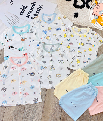 Bộ Quần Áo Trẻ Em Ngắn Tay Có Cúc Giữa