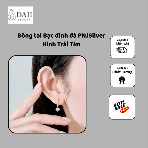 Bông Tai Bạc Đính Đá PNJSilver Hình Trái Tim