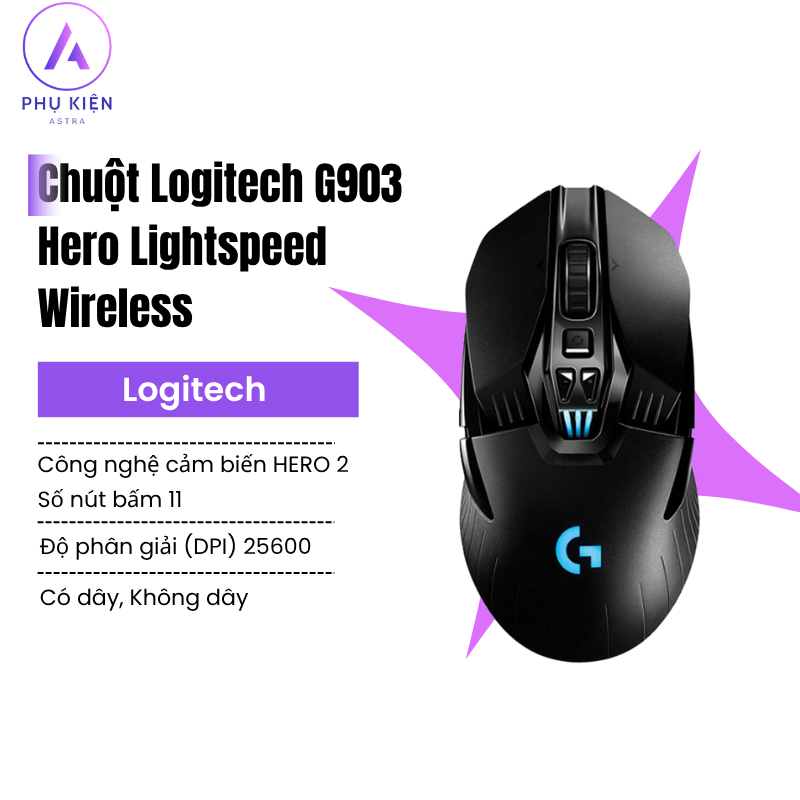 Chuột Logitech G903 Hero Lightspeed Wireless