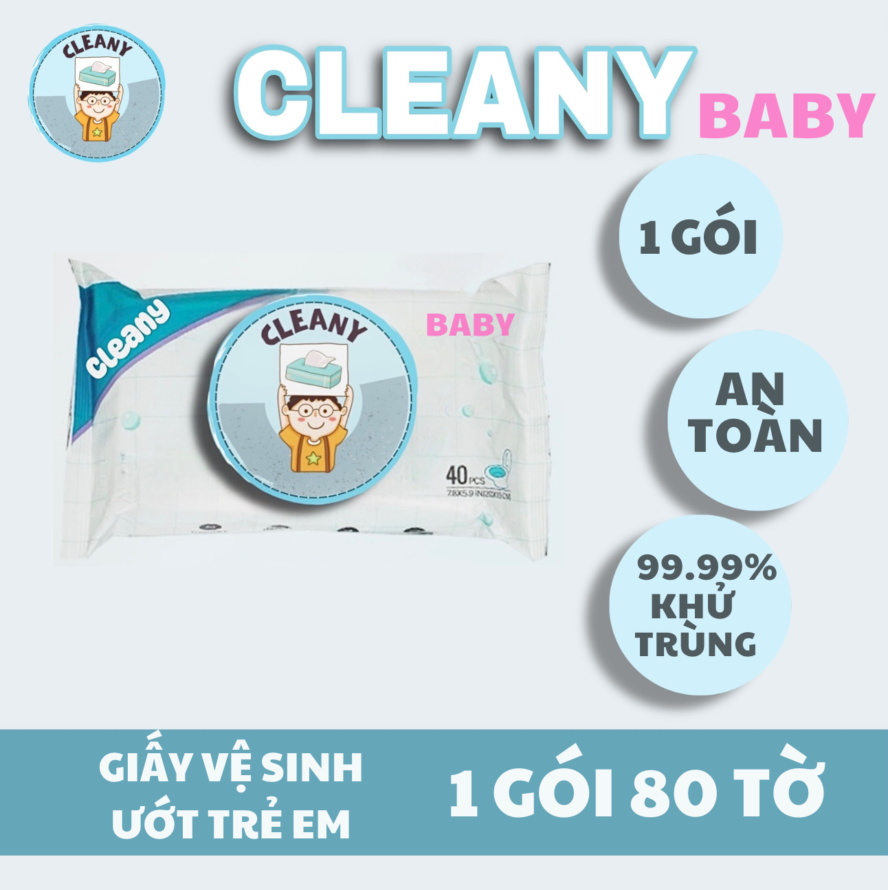 80 TỜ CLEANY KHĂN GIẤY ƯỚT CHO BÉ LAU TAY VÀ MIỆNG CHO BÉ FAMILY