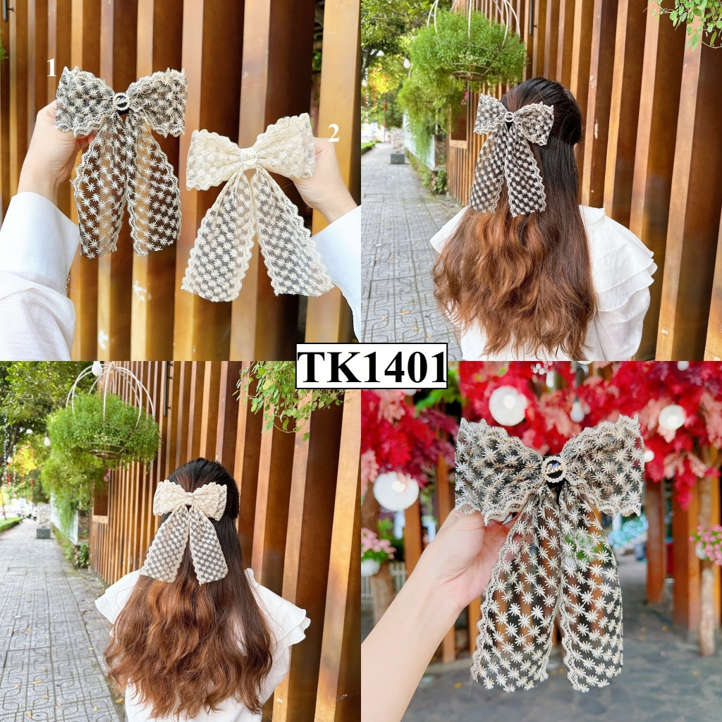 [TK1401] Ư- Kẹp tóc nơ ren thời trang sang trọng