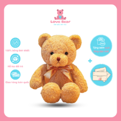 Gấu bông Teddy lông xù đeo nơ cam