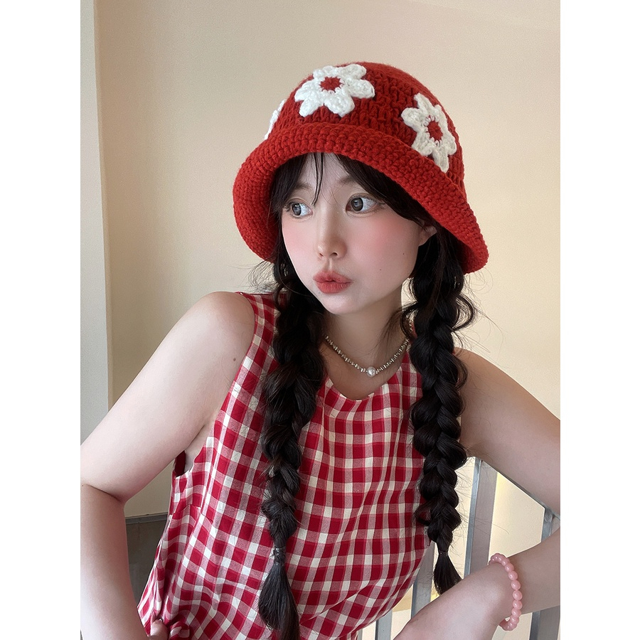 Nón Len Móc Thêu 3 Hoa Trắng Nữ Tính