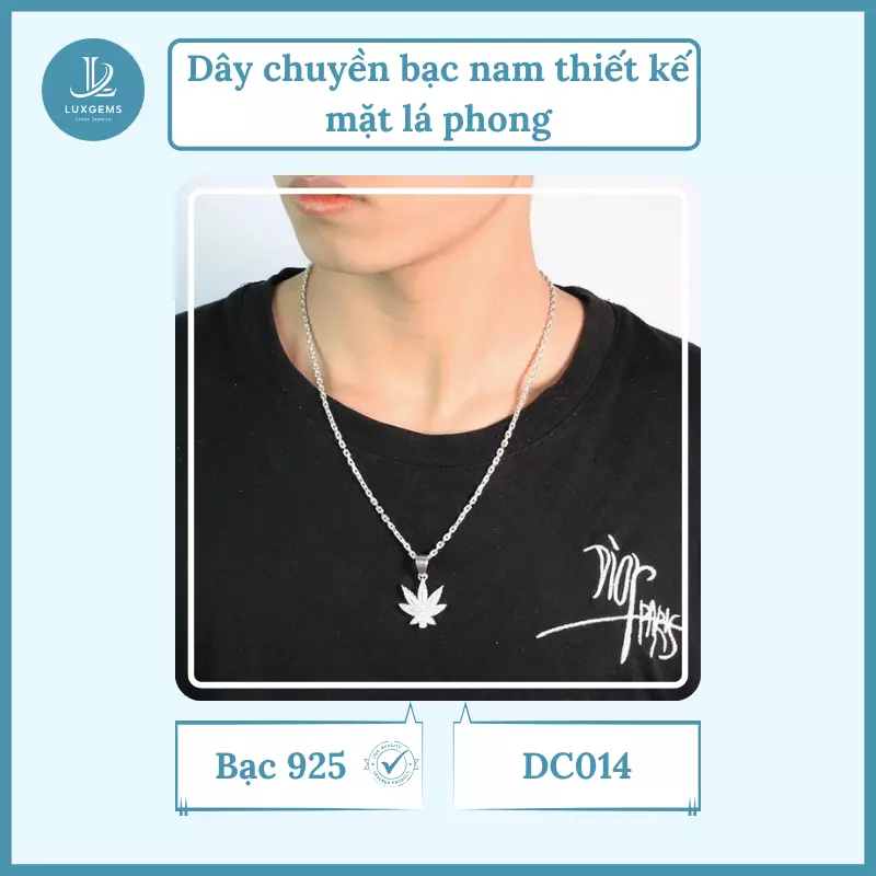 Dây chuyền bạc Luxgems với thiết kế hình lá phong_DC014