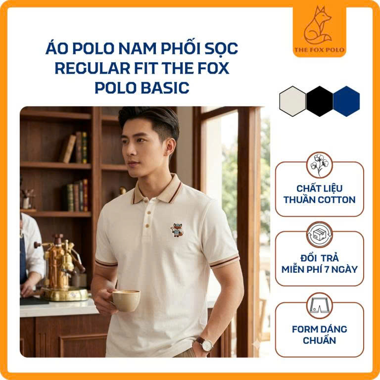 Áo Polo Nam Phối Sọc Regular Fit The Fox Polo Basic – F07