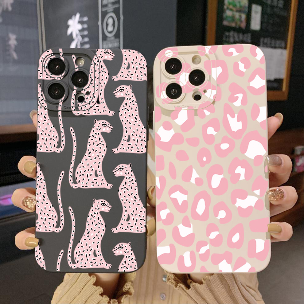 Ốp CẠNH VUÔNG Chất Lượng Cao Da Báo Màu Hồng Đẹp Cho Samsung Galaxy S22 Plus Note 20 Ultra S21 FE S20 Ốp Bảo Vệ Toàn Bộ Ống Kính