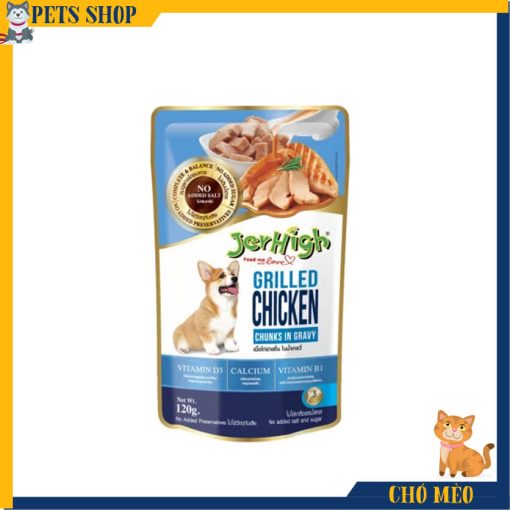 Pate cho chó vị thịt gà nướng hầm nước sốt JERHIGH Grilled Chicken Chunks In Gravy