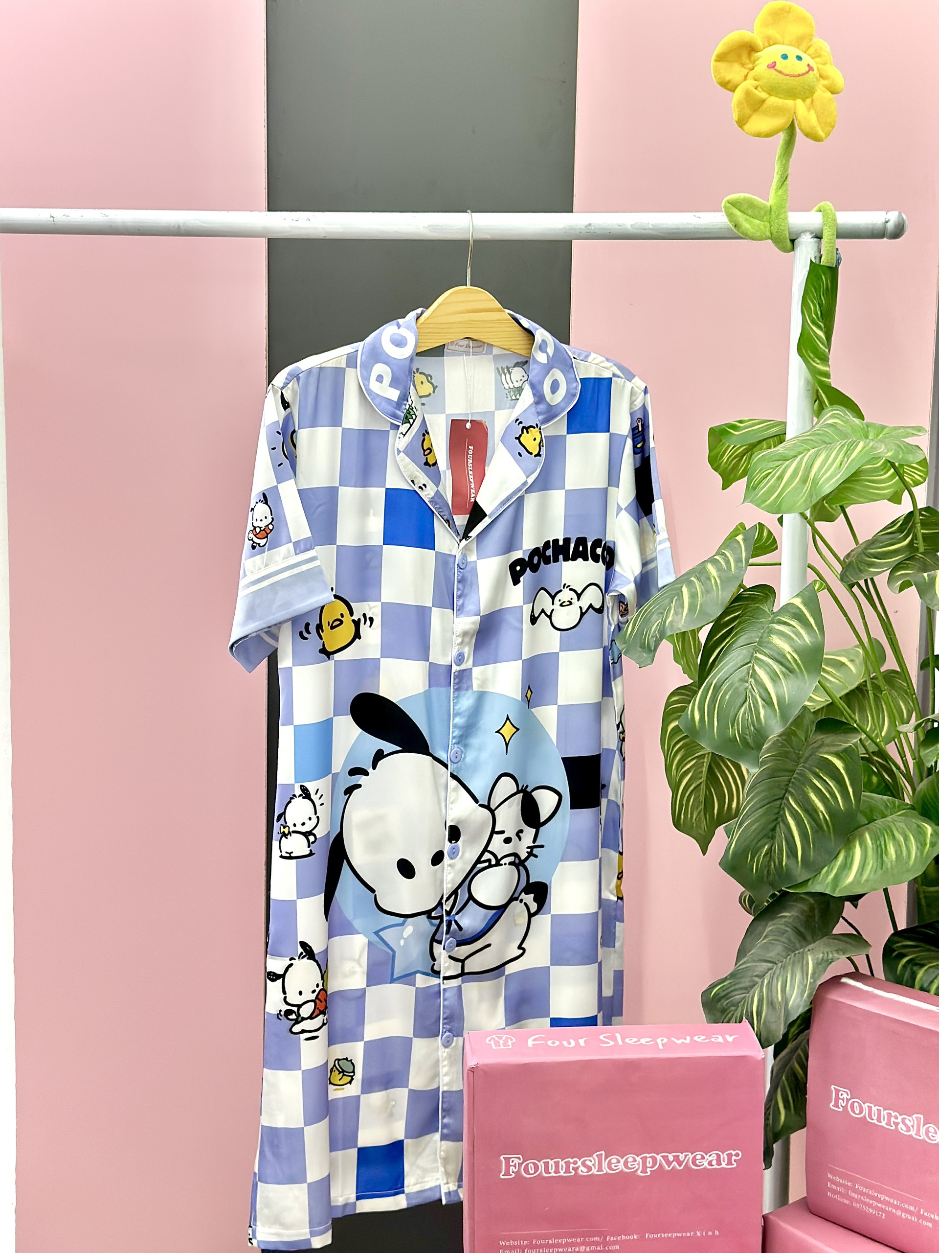 VÁY NGỦ PIJAMA CARO XANH