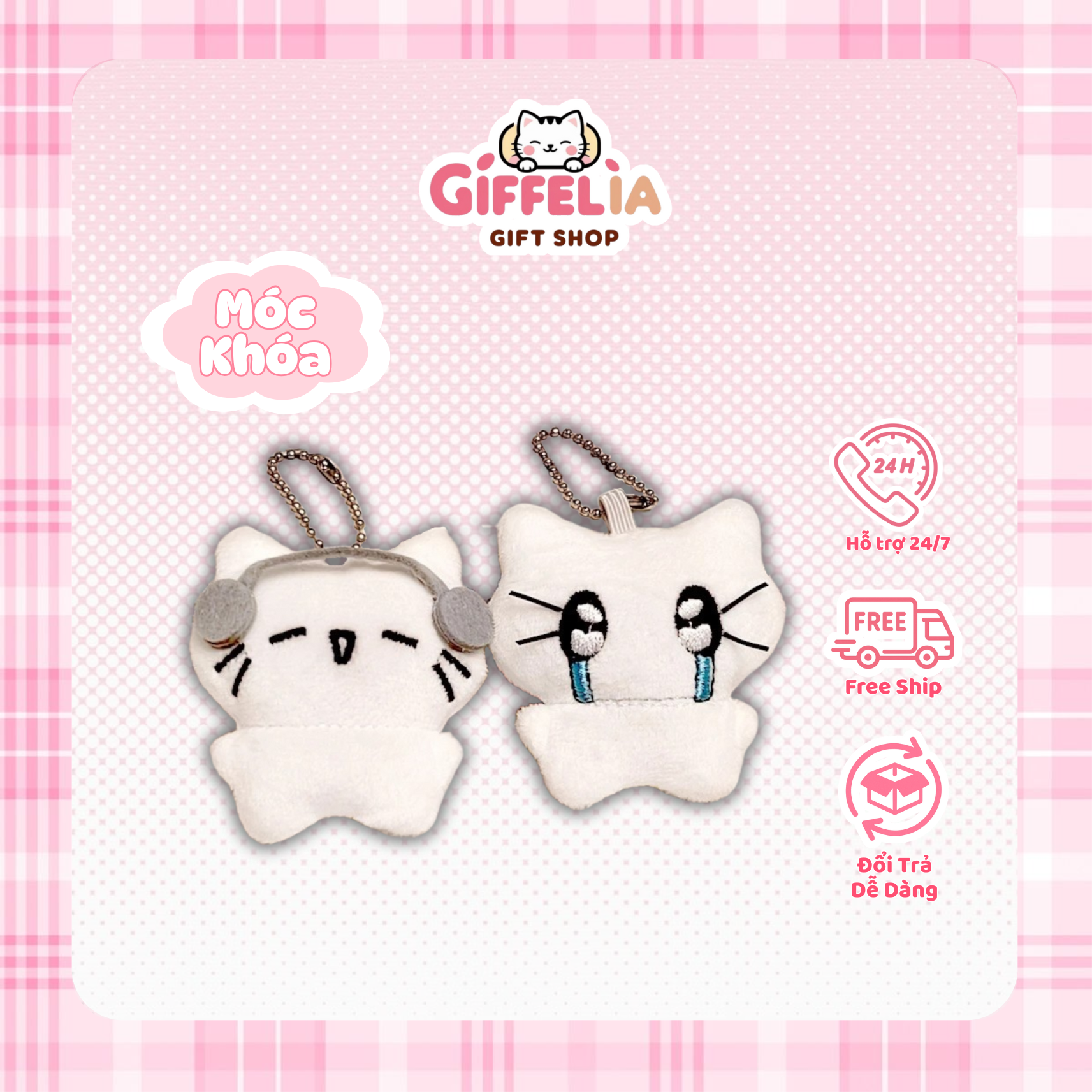 Móc Khóa Bé Mèo Bông Nghe Nhạc Cute – Giffelia