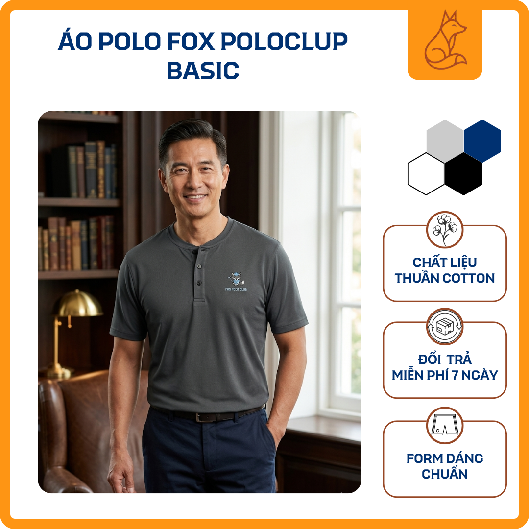 Áo polo  FOX POlOCLUP Basic Logo thương hiệu Co Giãn 2 Chiều Form Regular Fit / NM202