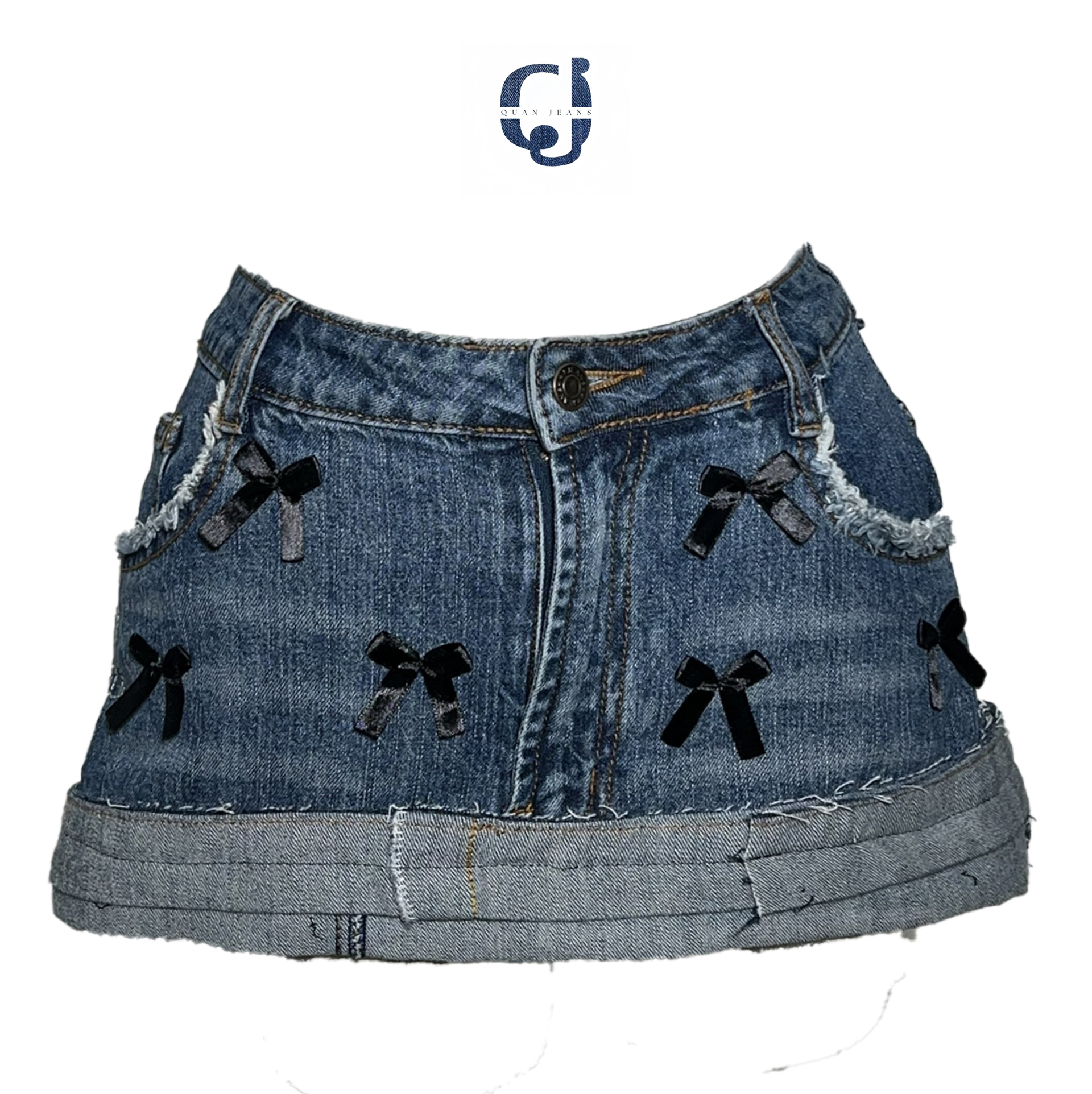 Chân Váy Jeans Ngắn Custom Nơ Đen – VCT03