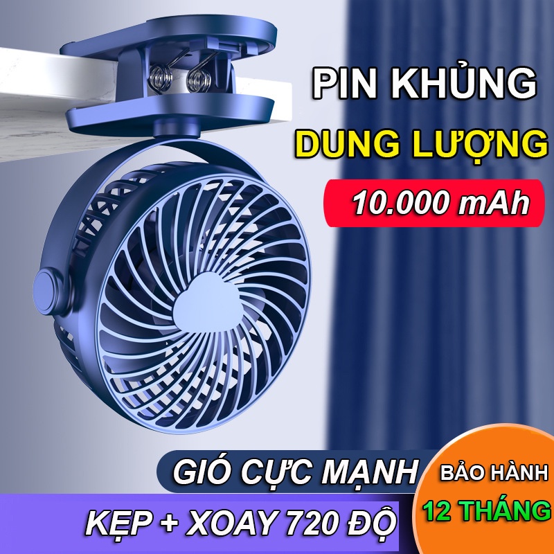 Quạt cầm tay mini kẹp bàn pin tích điện 10000 mAh
