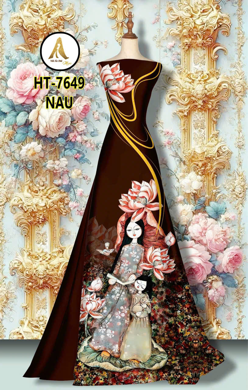 vải áo dài họa tiết cô gái