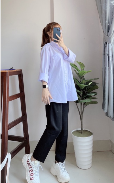 SƠ MI TRẮNG  TAY DÀI FREESIZE