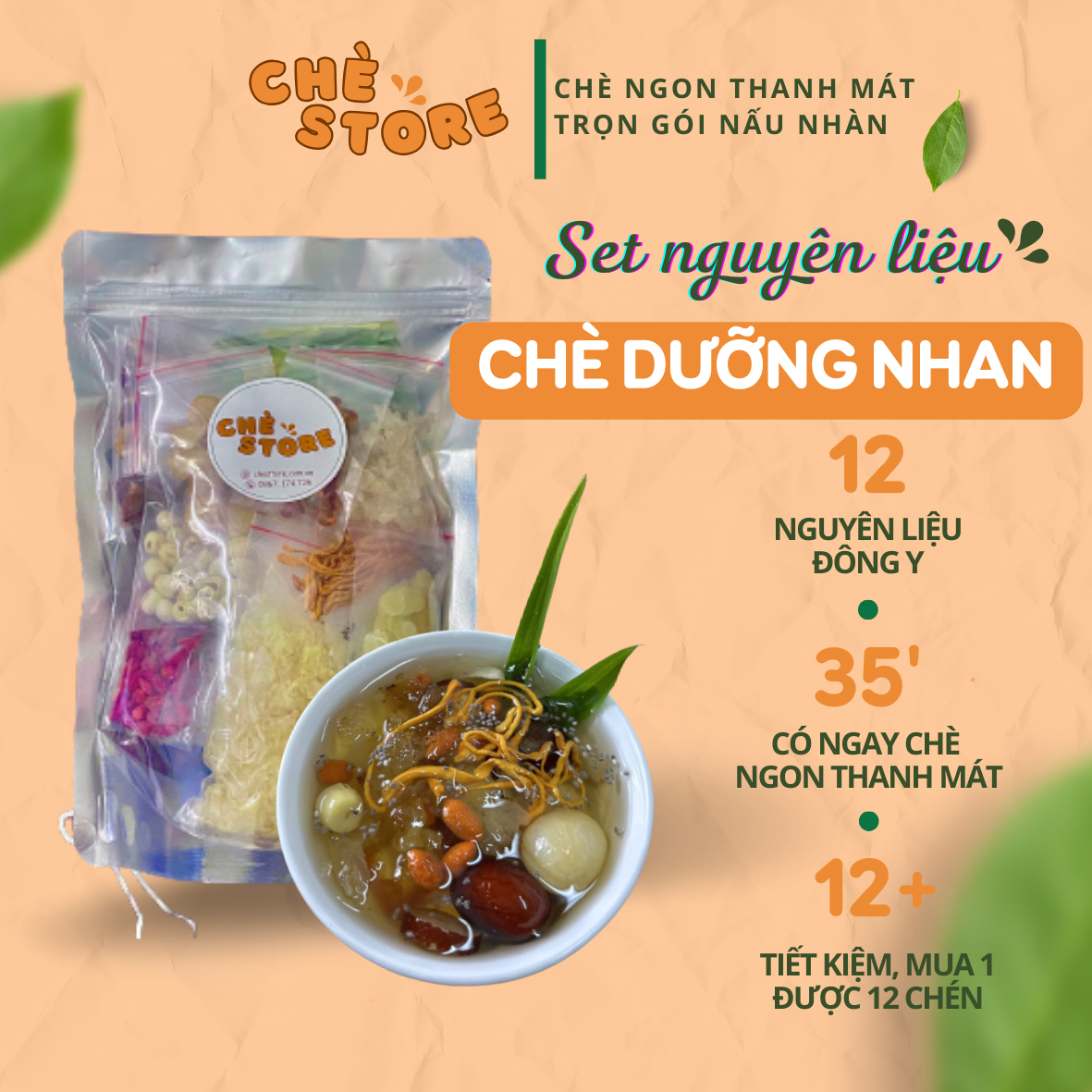 SET CHÈ DƯỠNG NHAN 12 NGUYÊN LIỆU 500GRAM