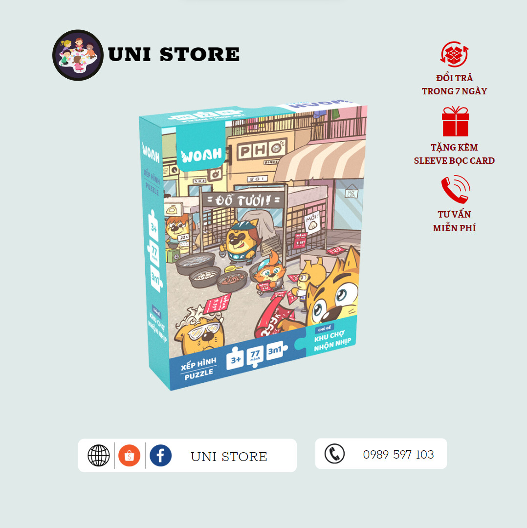 Xếp Hình Khu Chợ Nhộn Nhịp - Board Game Trẻ Em - 35 Mảnh Ghép