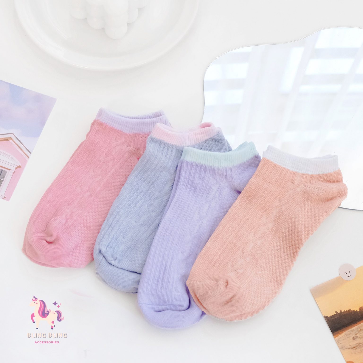 Tất vớ cổ ngắn viền màu pastel color – Mix