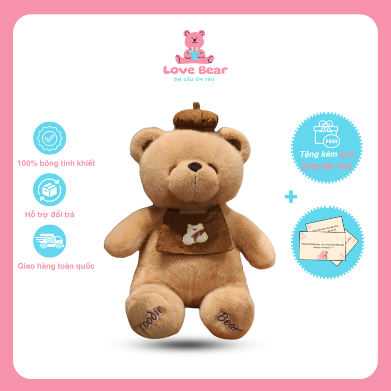 Gấu bông Teddy đeo yếm đội mũ lông mềm mịn siêu dễ thương