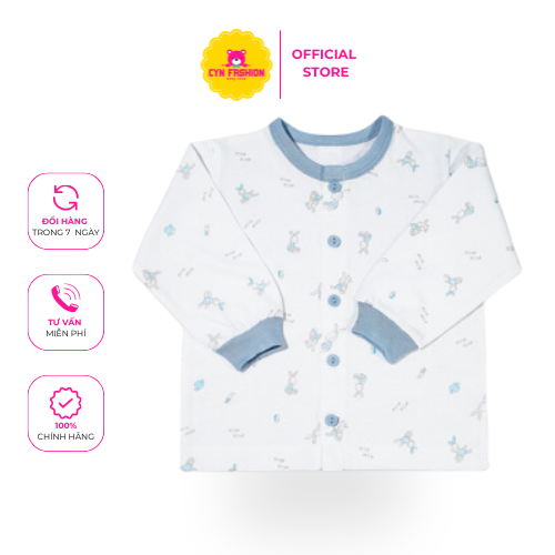 Áo sơ sinh tay dài nút giữa Thỏ xanh