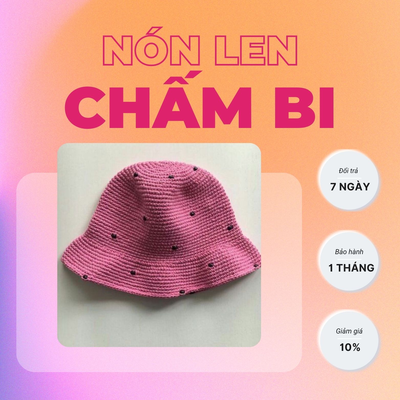 Nón len Chấm bi Cuộn Len Tròn 45cm