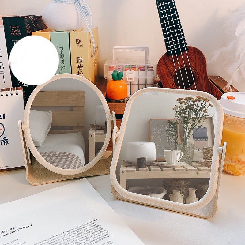 Gương trang điểm để bàn, dòng thấp 2 mặt xoay 360 độ