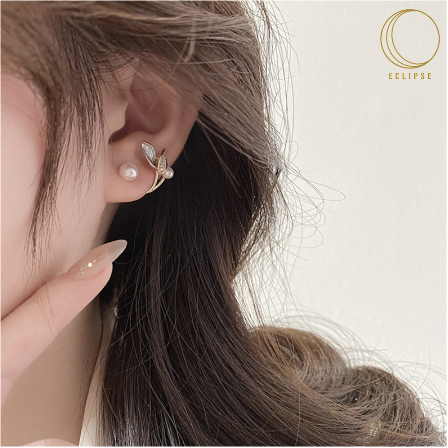 Bông tai hình lá đính ngọc trai