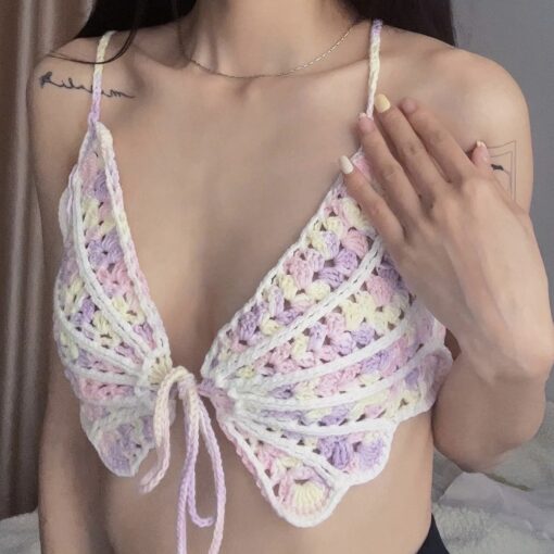 Áo Len Croptop Hai Dây Sò Bướm Sexy