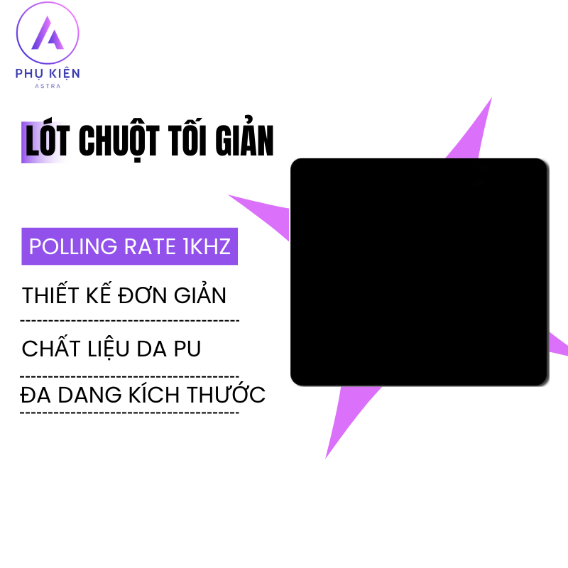 Miếng Lót Chuột Trơn- Da PU - Đen - Đa dạng kích thước