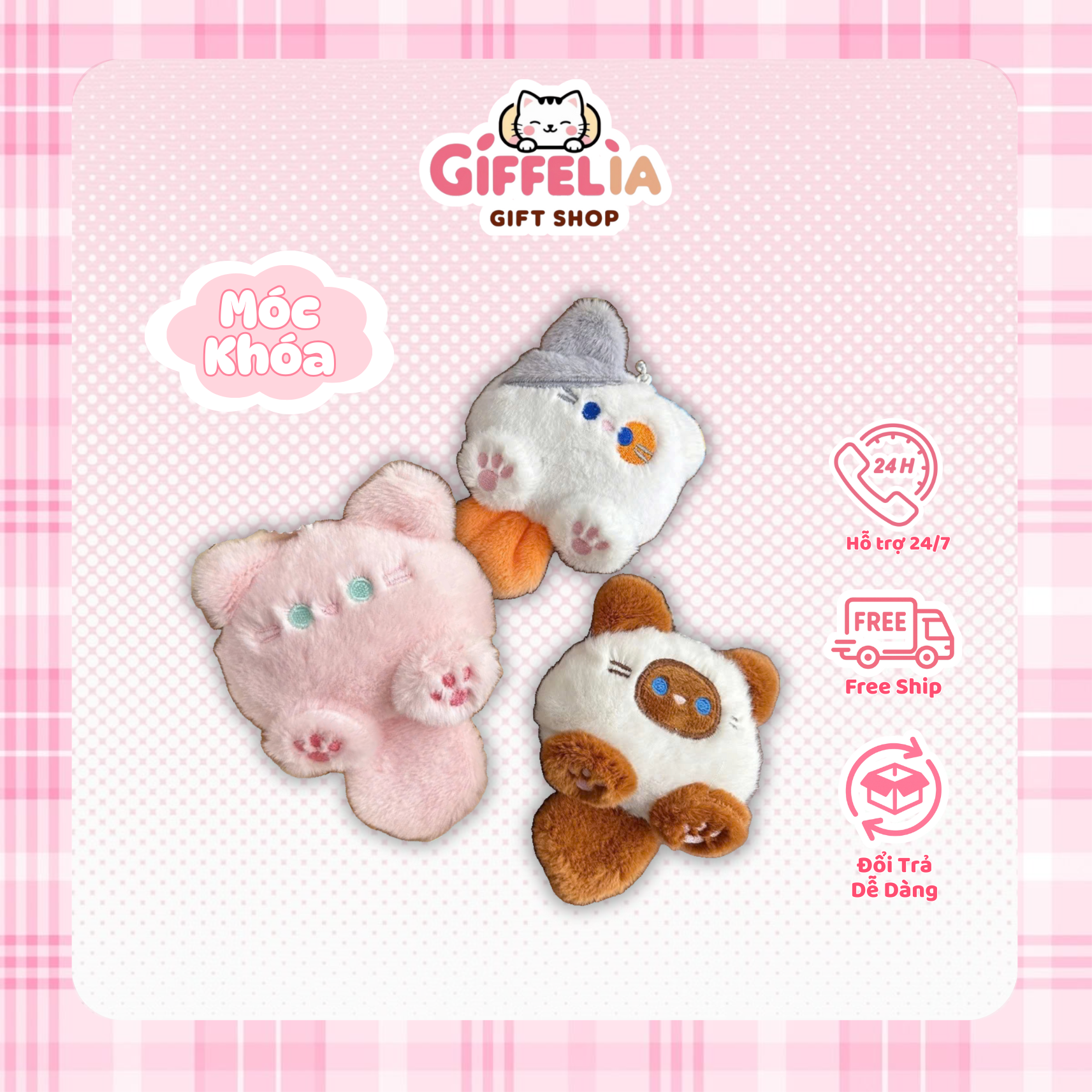 Móc Khóa Hình Mèo Bông Dễ Thương – Giffelia