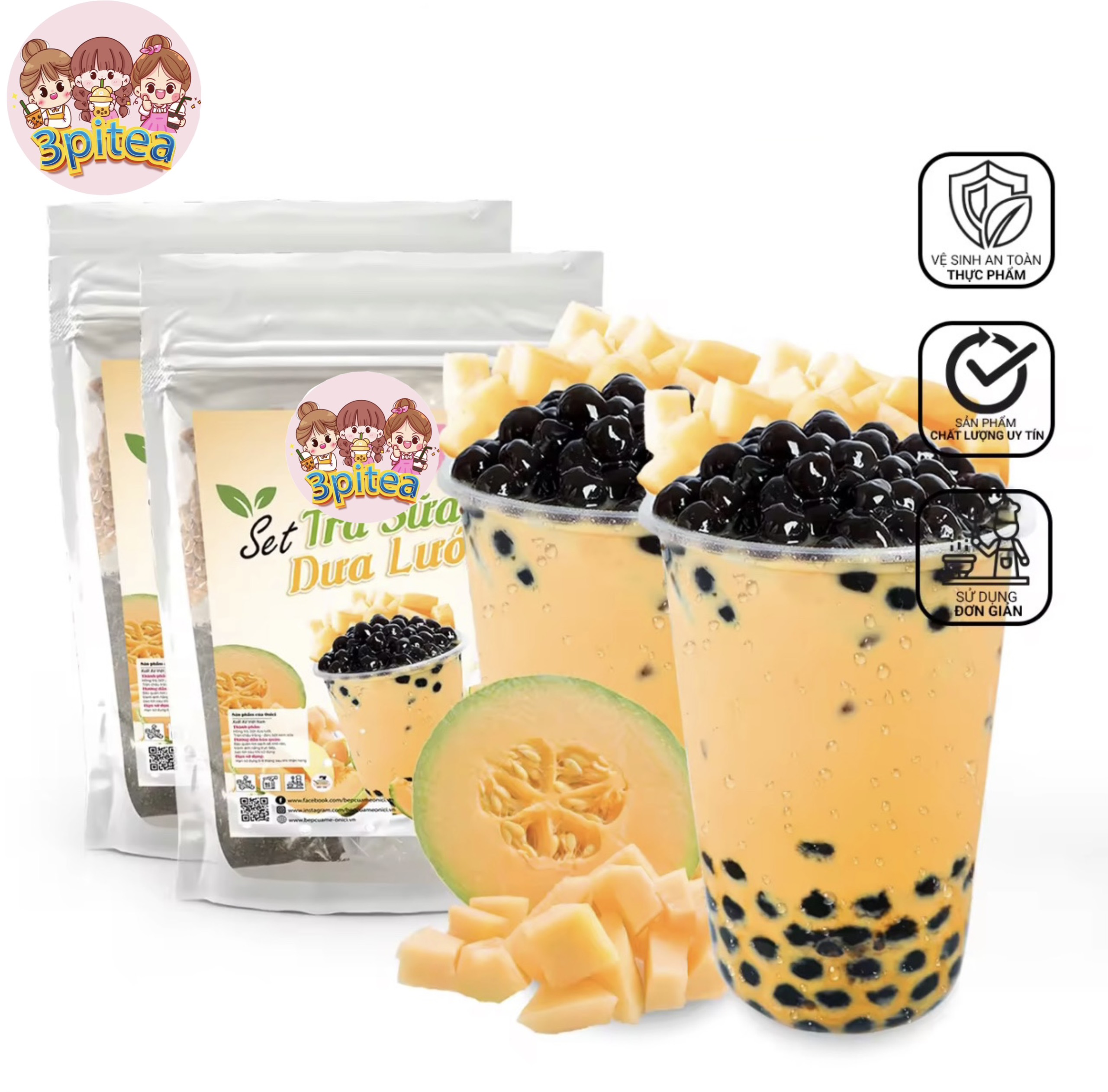 Set nguyên liệu trà sữa dưa lưới 3Pitea