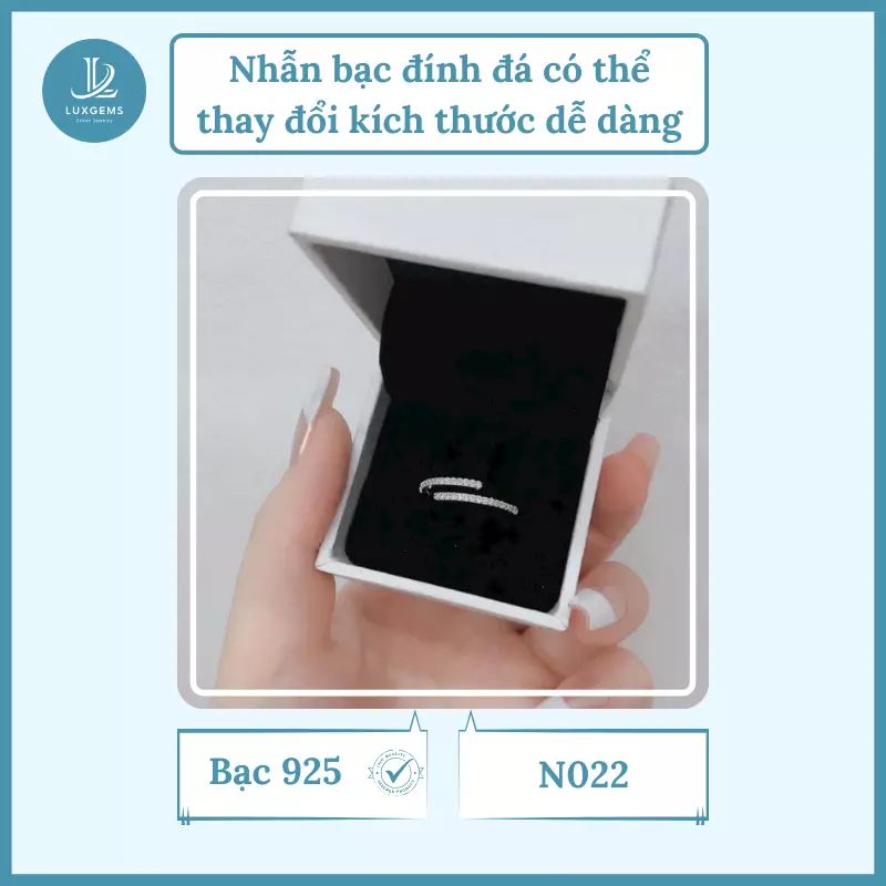 Nhẫn bạc Luxgems đính đá có thể thay đổi kích thước dễ dàng_N022