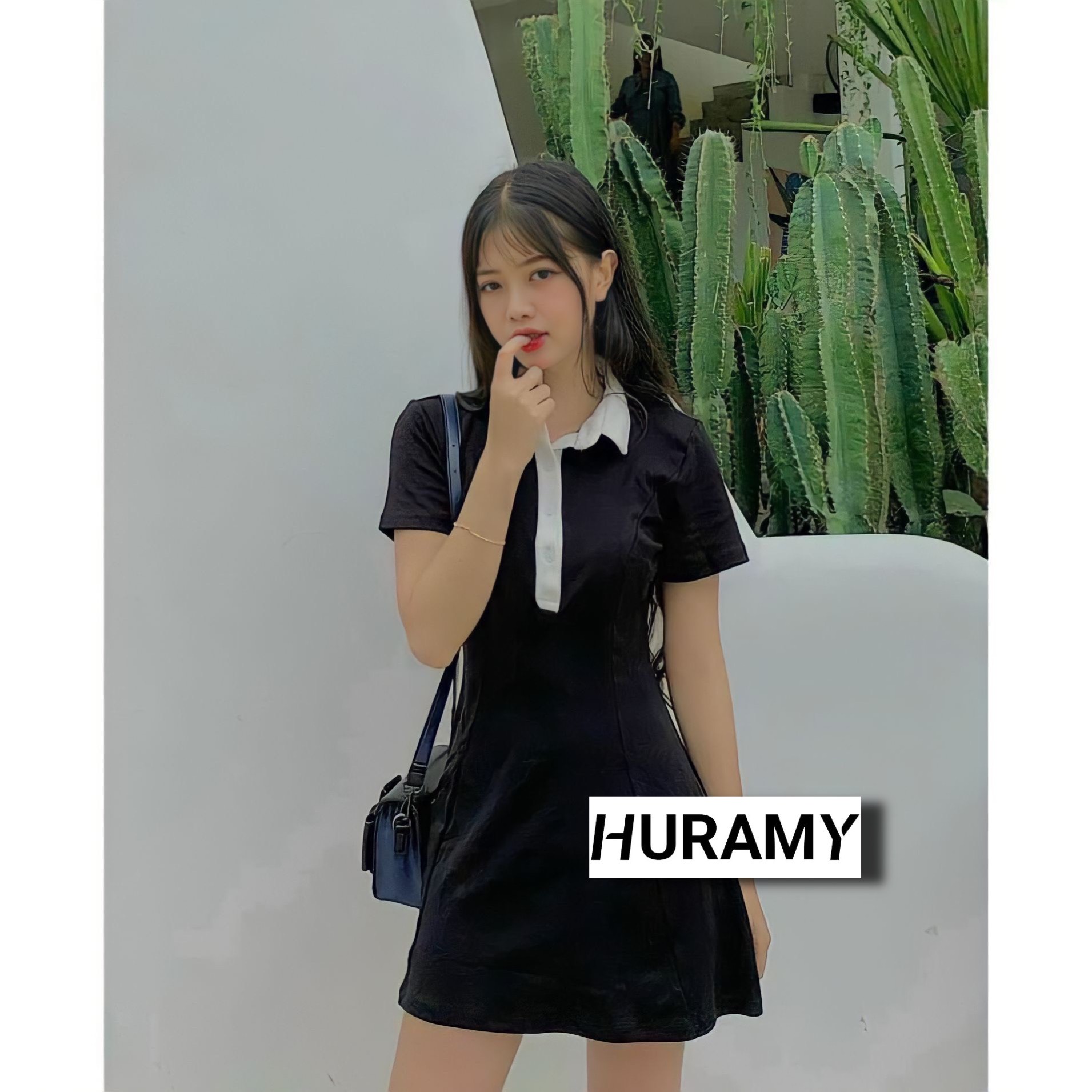 Váy polo nữ tay ngắn dáng xòe phối cổ trắng Freesize Dưới 55kg - HURAMY