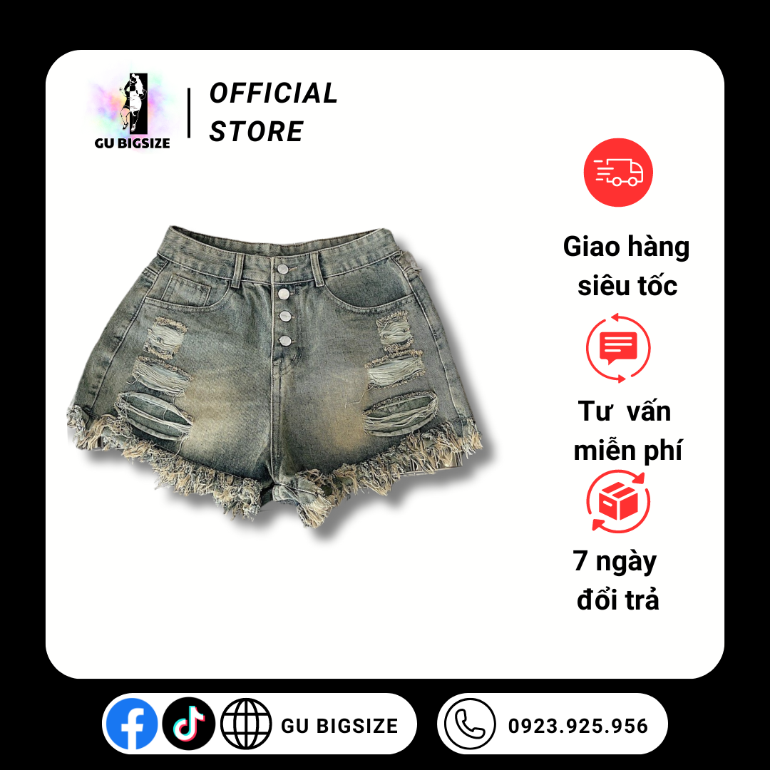 Quần short jean 4 nút lưng cao GU bigsize SJ1093