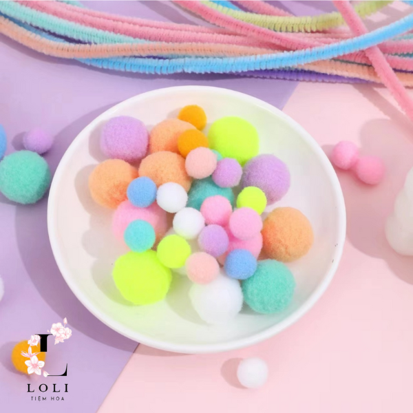 Túi viên bông gòn trang trí nhiều màu sắc