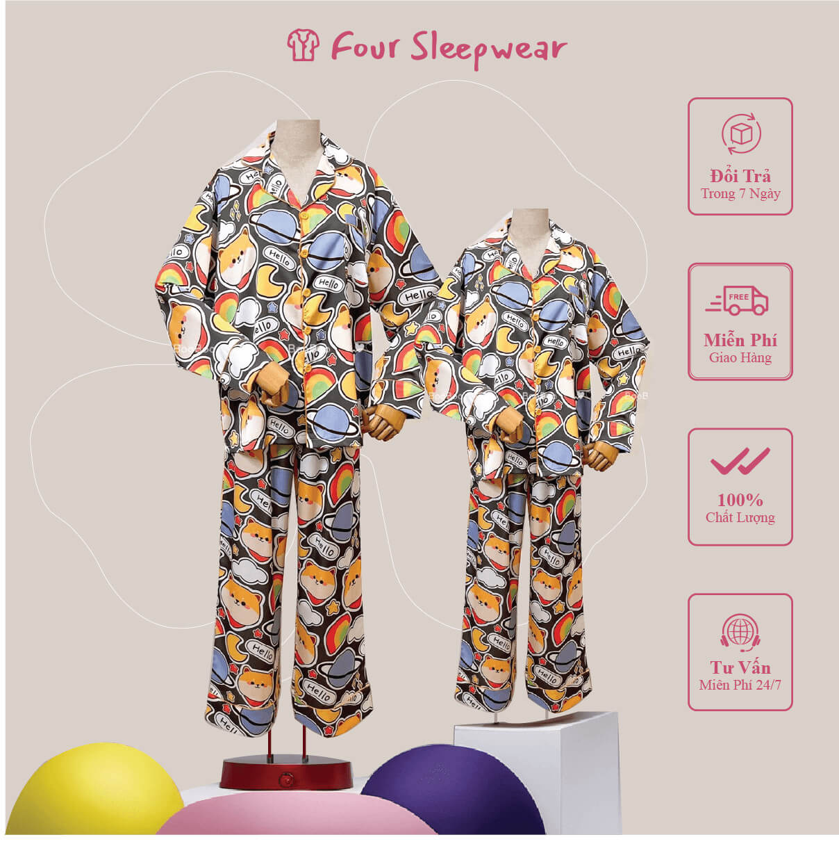 BỘ PIJAMA HELLO ĐEN– SK2895