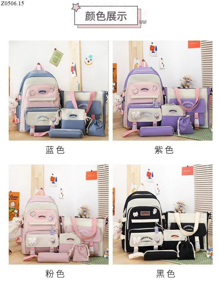 SET BALÔ 5 CHI TIẾT, Combo Balo, Túi Xách 5 Món Đi Học, Balo Thời Trang Nhiều Màu