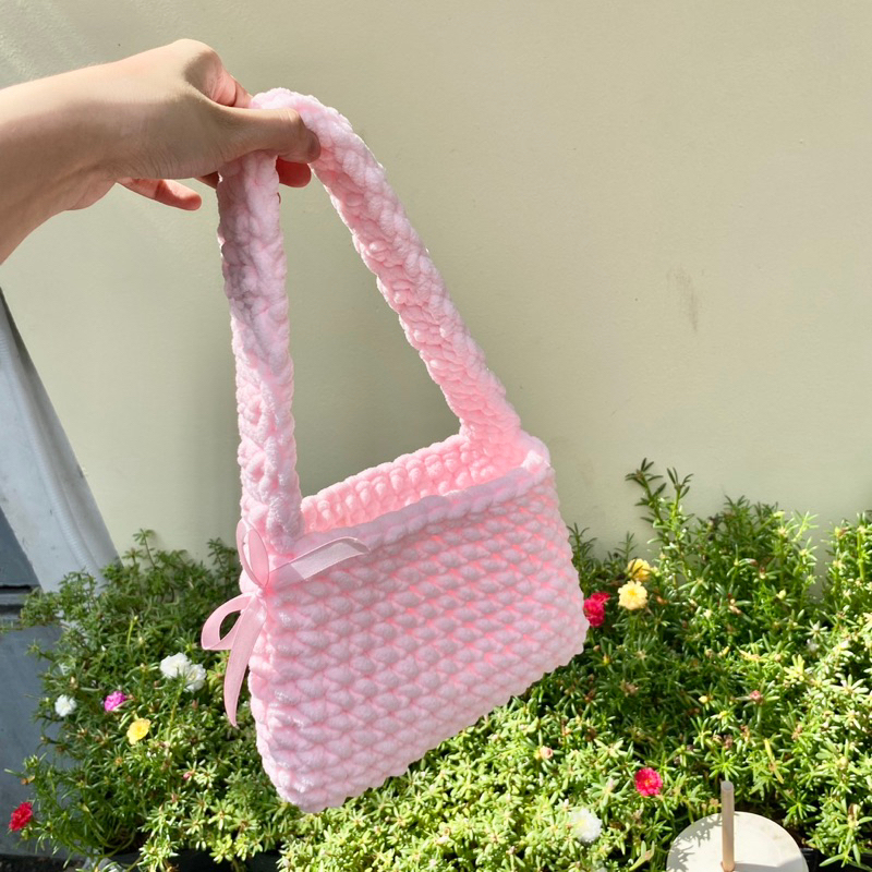 Túi Len Nhung Xách Tay Có Nơ Xinh Xắn