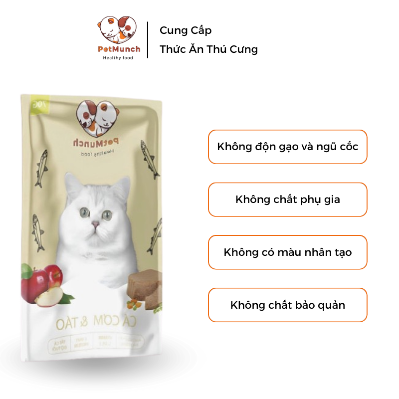 Thức ăn cho mèo PetMunch Pate Trái cây vị Cá cơm x Táo 70gr